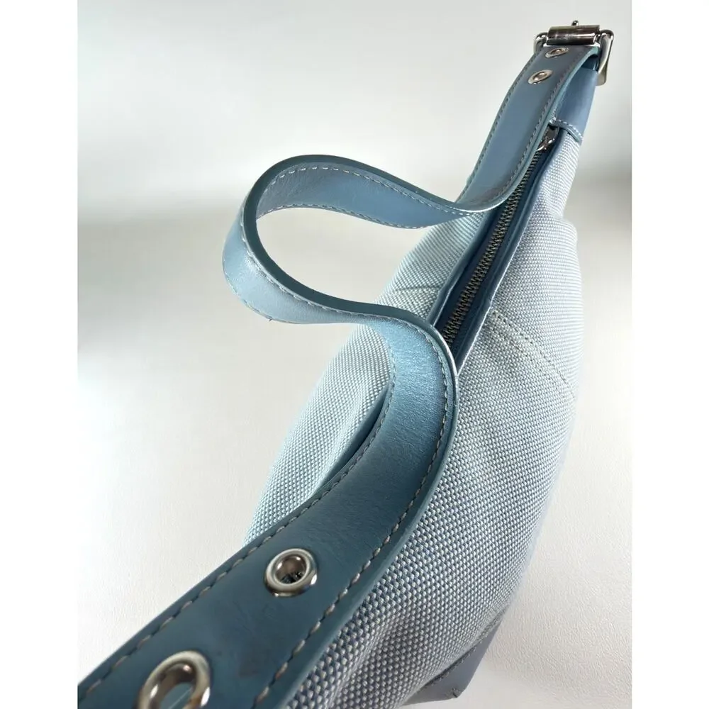 COACH 1839 VINTAGE Light Blue Canvas Leather Demi Hobo Shoulder Bag Purse MINT